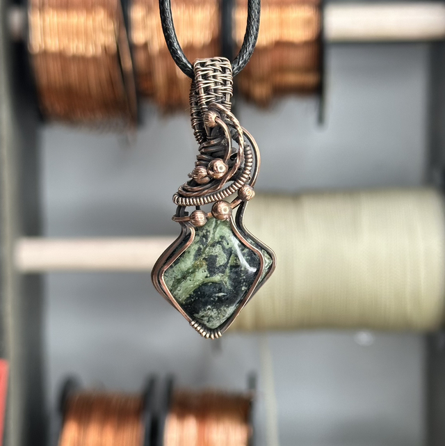 Kambaba Jasper pure copper wire wrapped pendant 