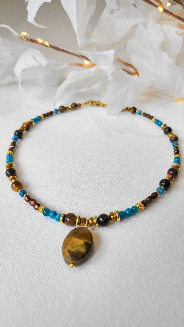 Collier Apatite &amp; Œil du Tigre – Courage &amp; Clarté
