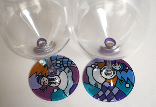 Verres à vin en cristallin "bonhomme de neige" peints à la main