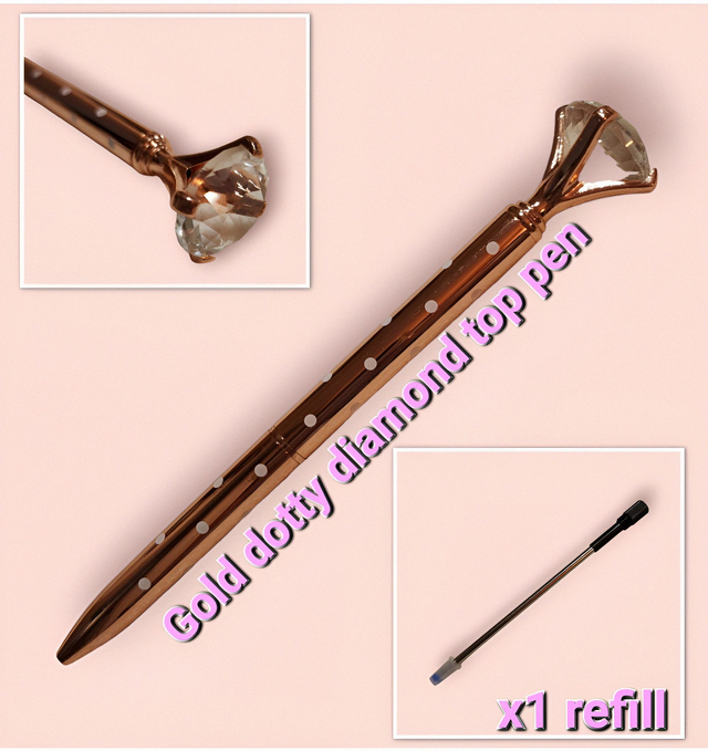 Diamond Topped Pen - Gold Dotty