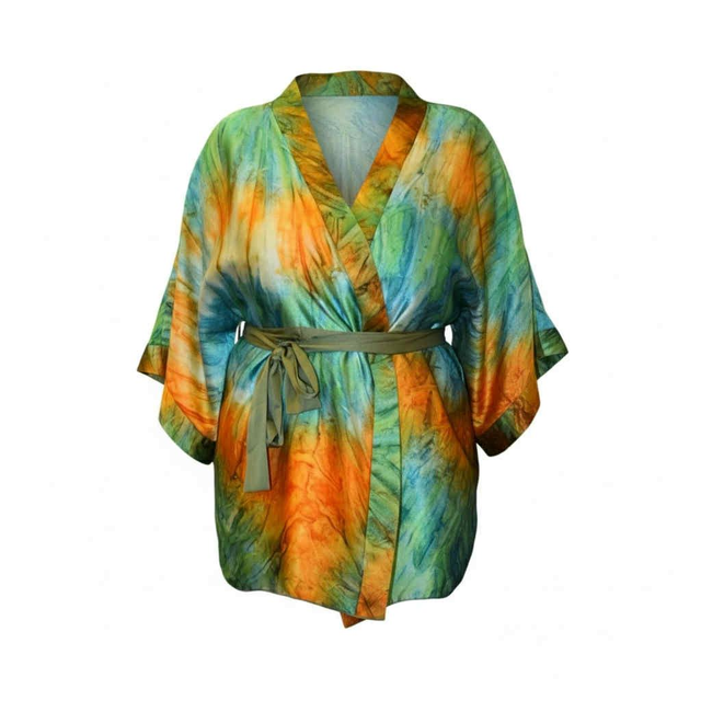 Kimono Cousu Soie en soie multicolore vibrante – Taille unique 44-56