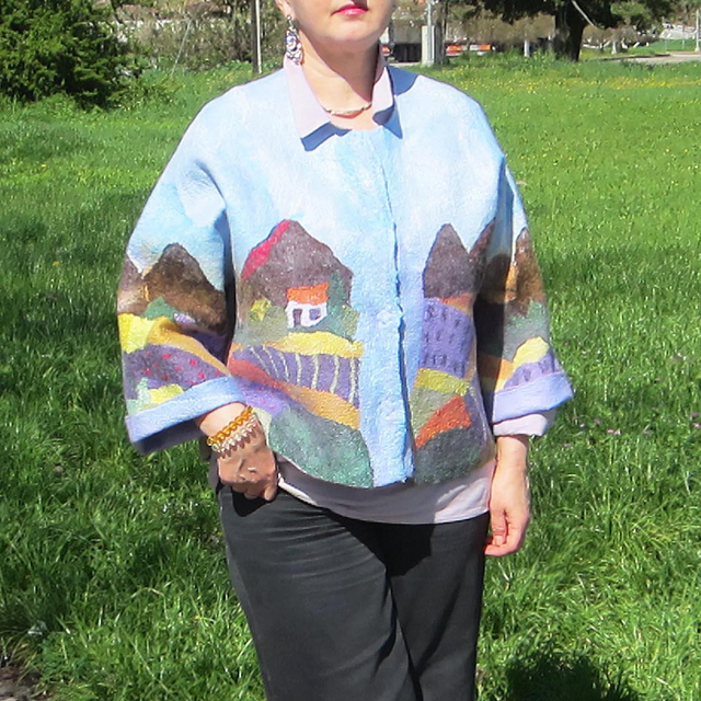 Art Jacket donna feltro lana merino Giacca fatta a mano calda giacca boho