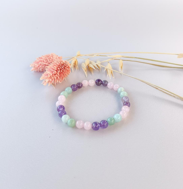 Bracelet aventurine verte, quartz rose, améthyste 