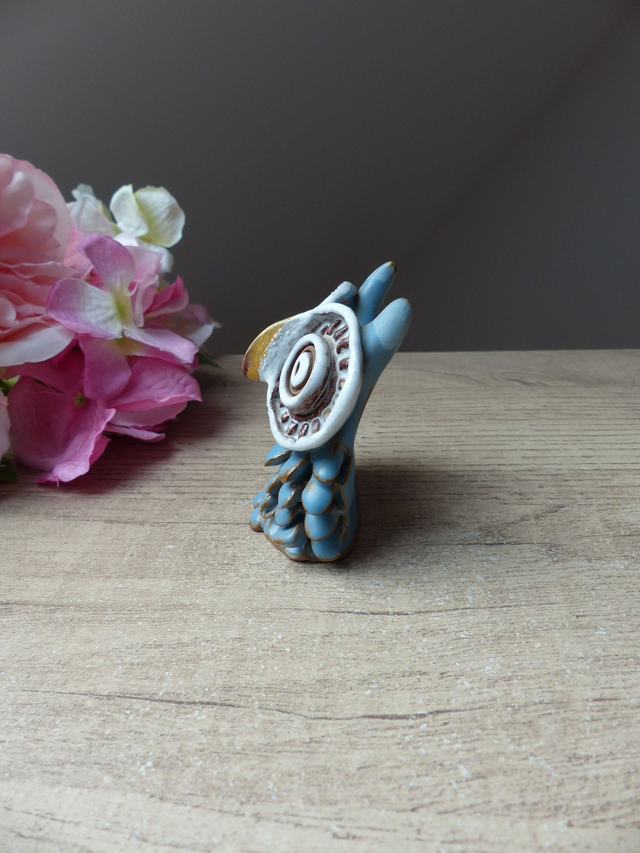 Céramique figurine hibou bleu, poterie hibou, figurine hibou artisanat, statuette hibou terre cuite, bébé hibou décoration collection