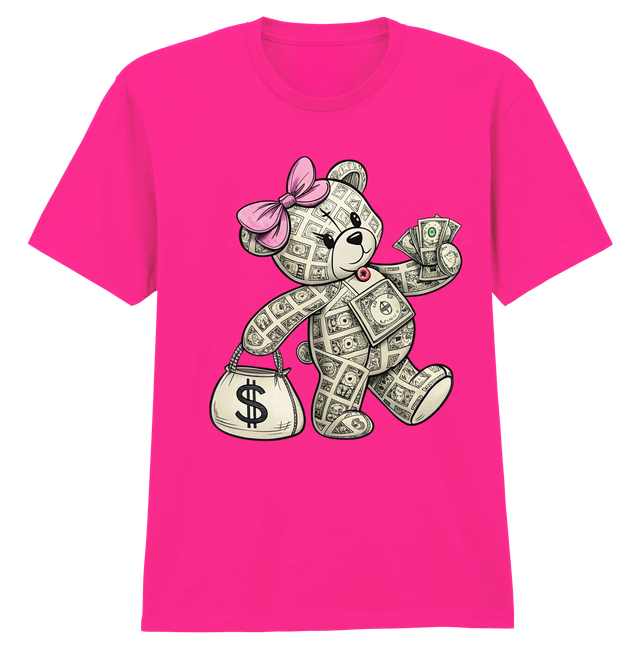 Walking Dollar Teddy Bear Pink Soft Spun Patterned T-Shirt