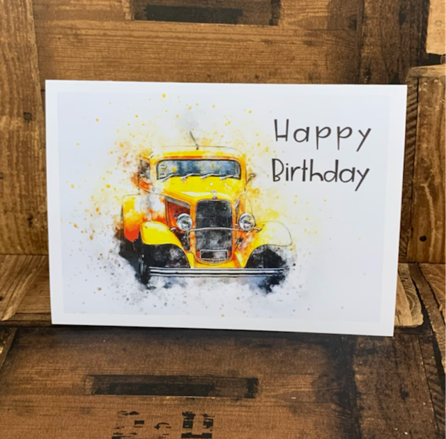 Yellow Car Birthday Card 