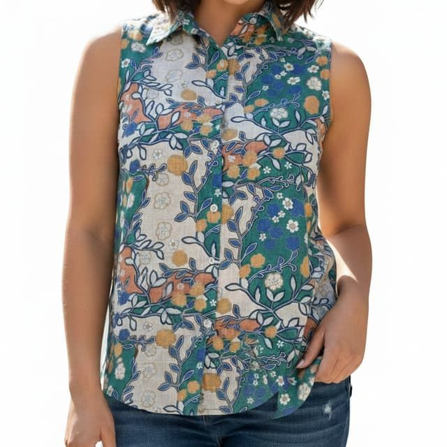 Chemise sans manches en Soie et Coton - Imprimé Floral Bohème