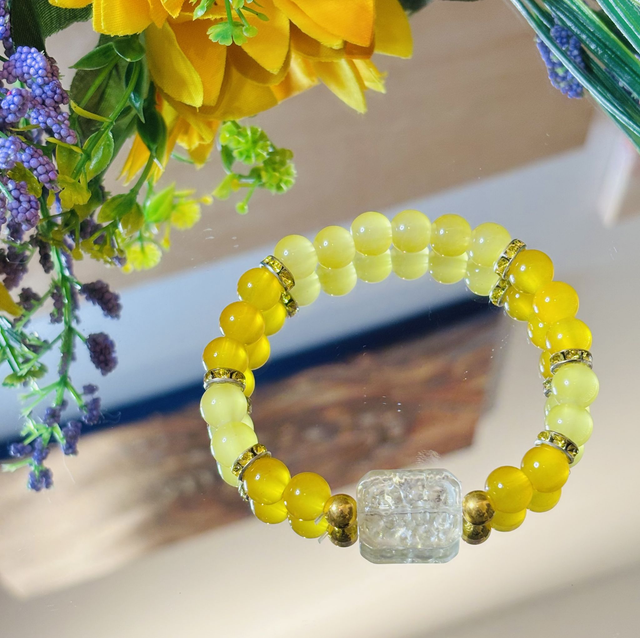 Zonnesteen Sereniteit Armband – Gele Edelstenen & Bergkristal