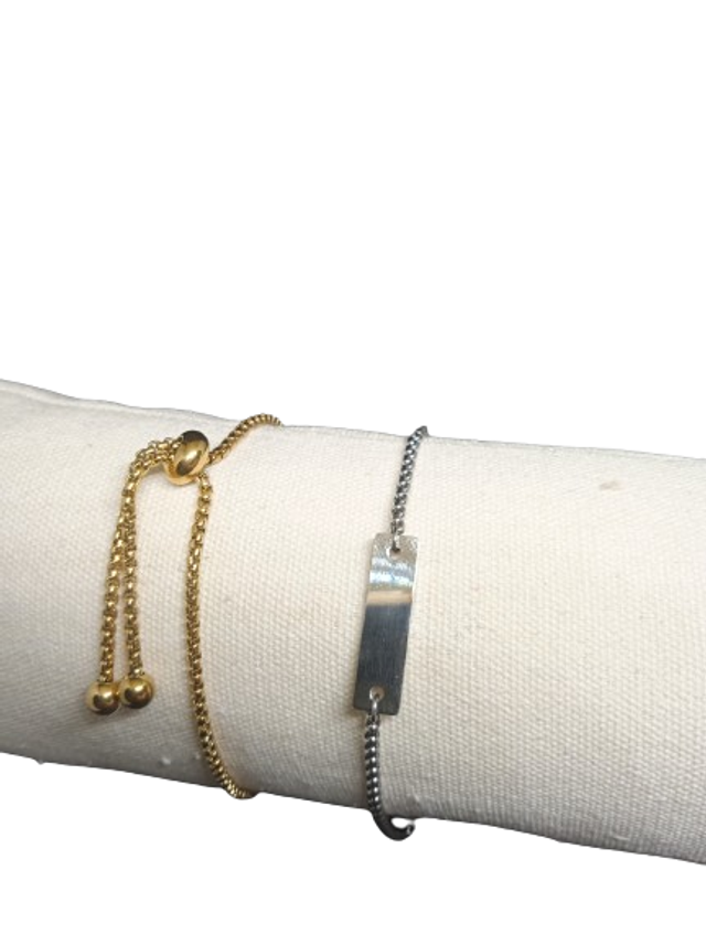 GOURMETTE EN ACIER INOXYDABLE A GRAVER OR/ARGENT AVEC BOULE DE SERRAGE