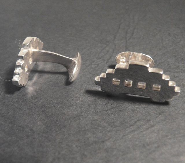 Space Invader cufflinks Pixel art  handmade in Sterling Silver