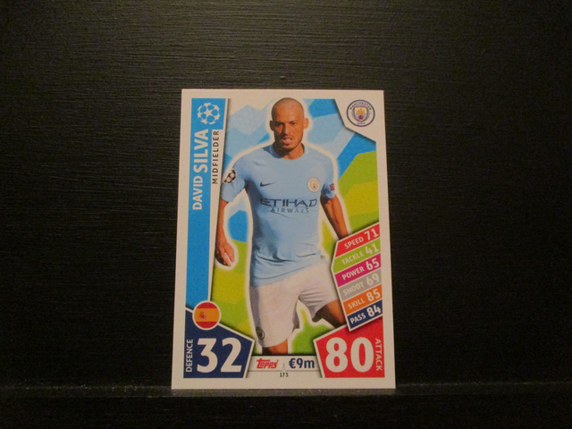 David Silva - UEFA Champions League Match Attax 2017/18 Original Trading Card #173