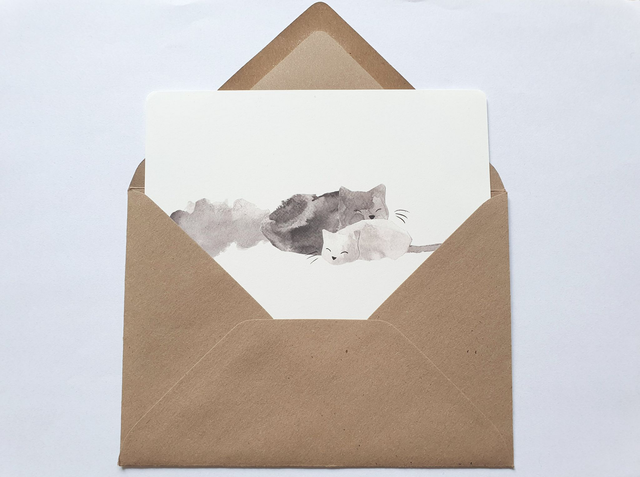 Sleepy Cats Watercolour Collage Postcard