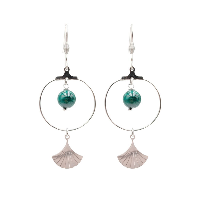 Boucles d'oreilles Malachite Gingko Acier Argenté