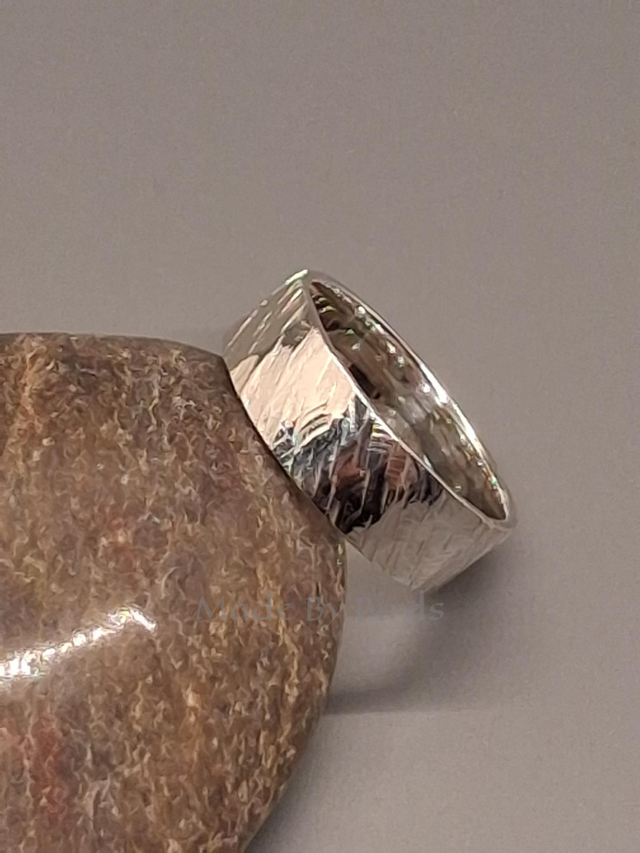 Hammered Sterling Silver Bark Ring, Handcrafted Organic Ice Texture Band, Rustic Nature-Inspired Wedding Ring, Hallmarked 925 Silver

