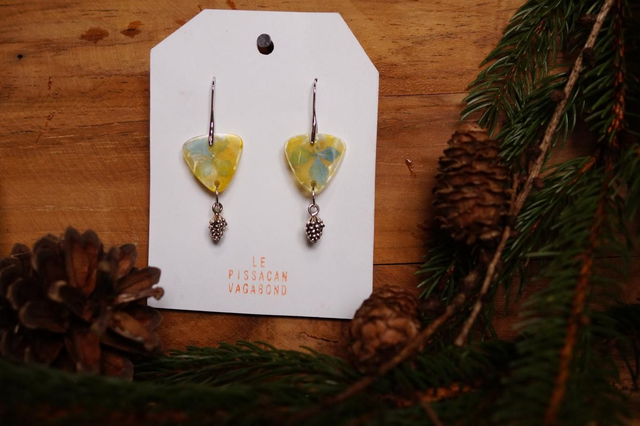Boucles d'oreilles - Pomme de pin - Hortensia
