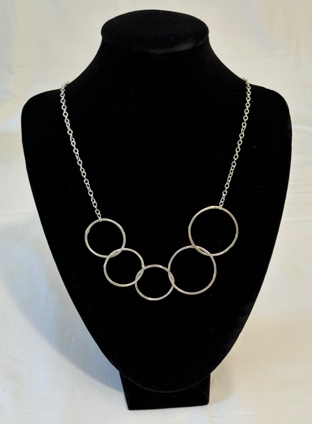 Asymmetrical Textured Silver Circular Loop Necklace
