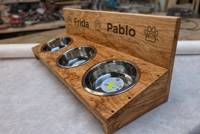 Ergonomic Pet Feeder Stand – Tuscan Olive Wood