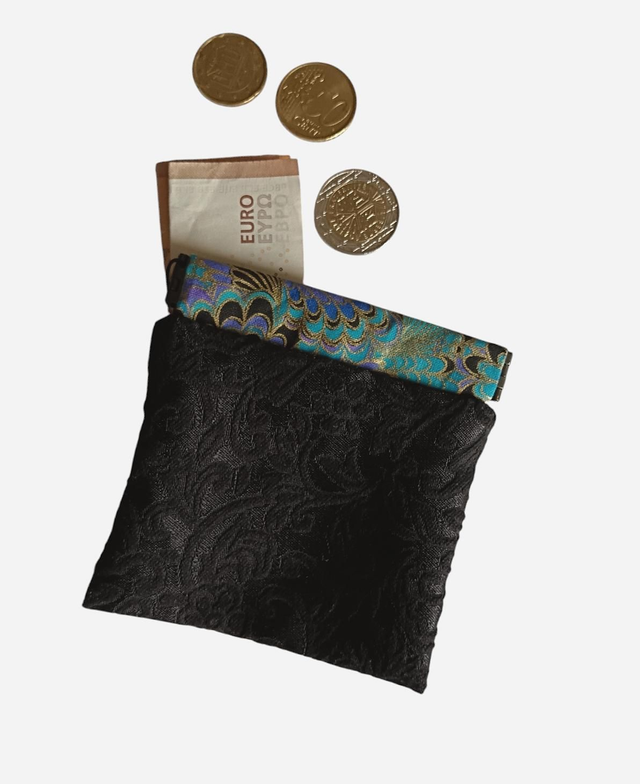 Porte-monnaie Clic clac/Porte monnaie à cliquet original/Brocard noir et tissu Japonais