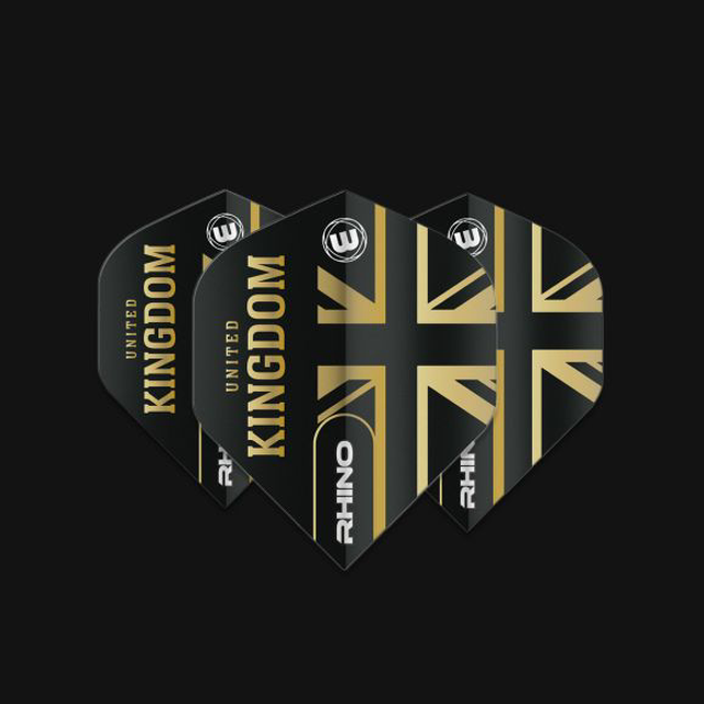 Winmau Rhino Flight Black &amp; Gold Flag - United Kingdom 5023231014047