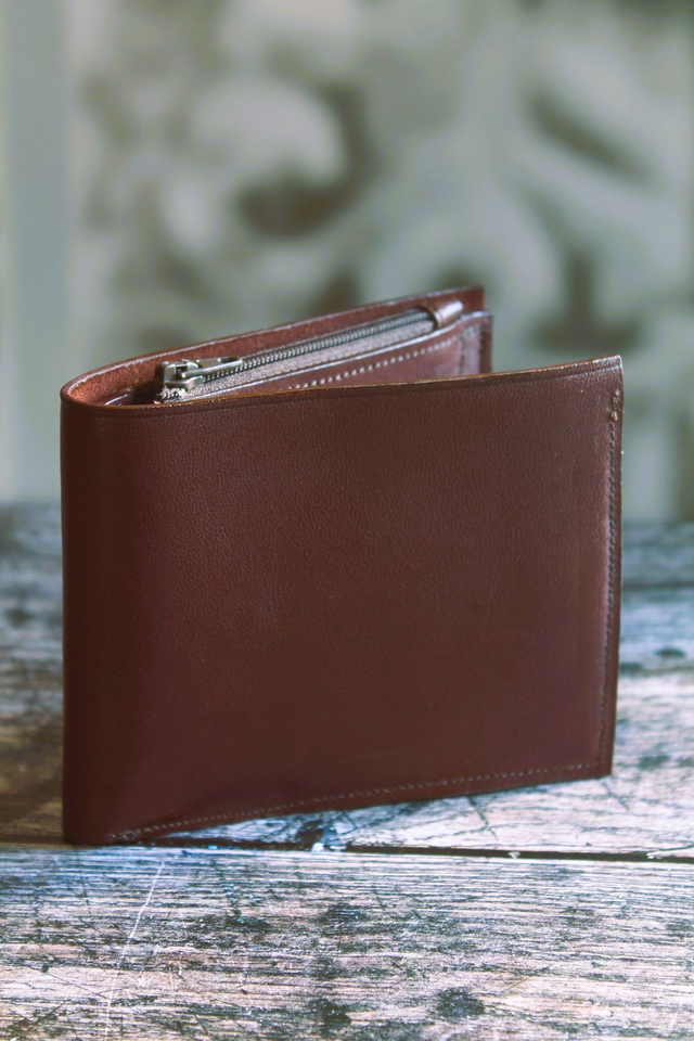 Portefeuille Acajou cuir lisse basane (mouton tannage végétal)