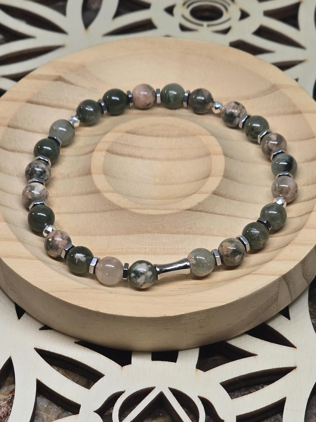 Bracelet Agate fleur verte 0,6 cm