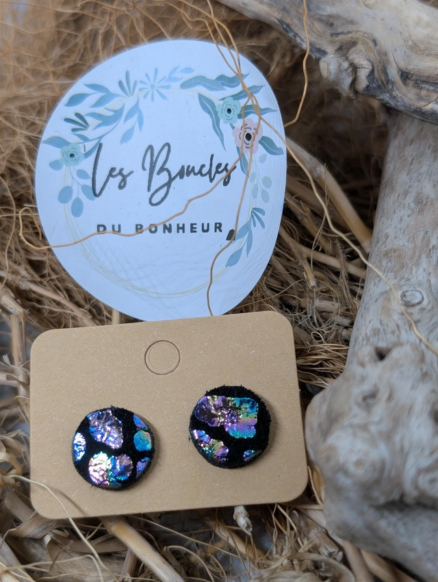 Boucles d'oreilles puces holographique noir pu083