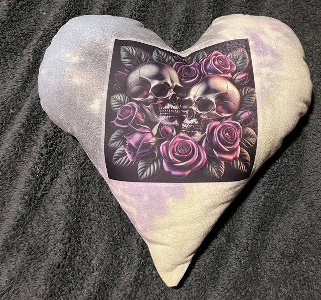 Hand Tie dye cushion with skulls and roses
