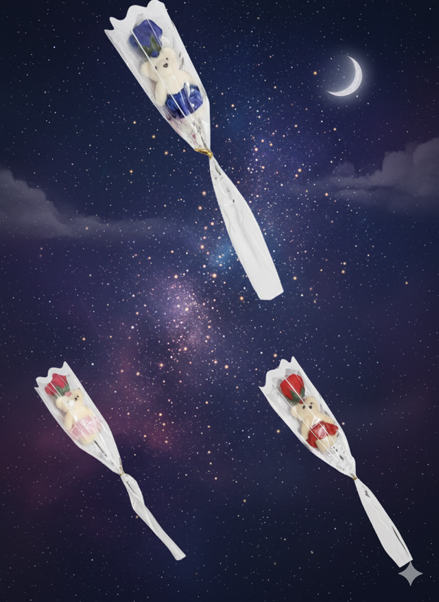 Rose de savon sur tige ourson