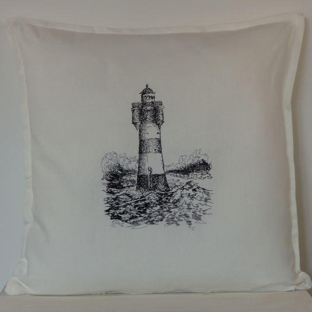 Kissenhülle weiß „Leuchtturm Roter Sand"
