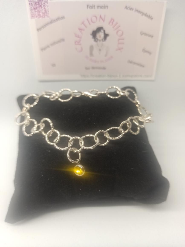 Bracelet maille ronde et pendentif jaune 