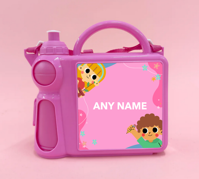 Lunchbox with water bottle and Handle - Pink  - Any Name