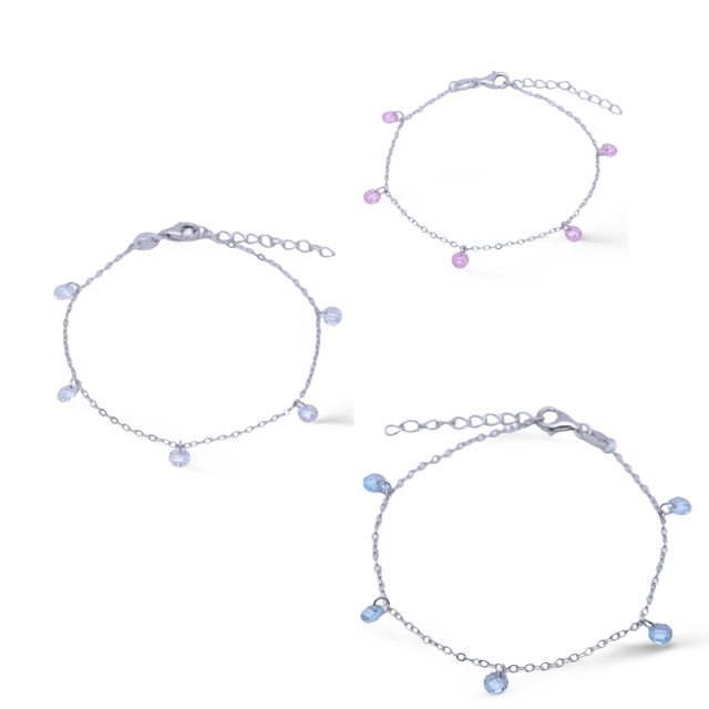 Armband aus 925er Silber mit funkelnden Kristallsteinen – Weiß, Rosa oder Blau „Gänseblümchen“