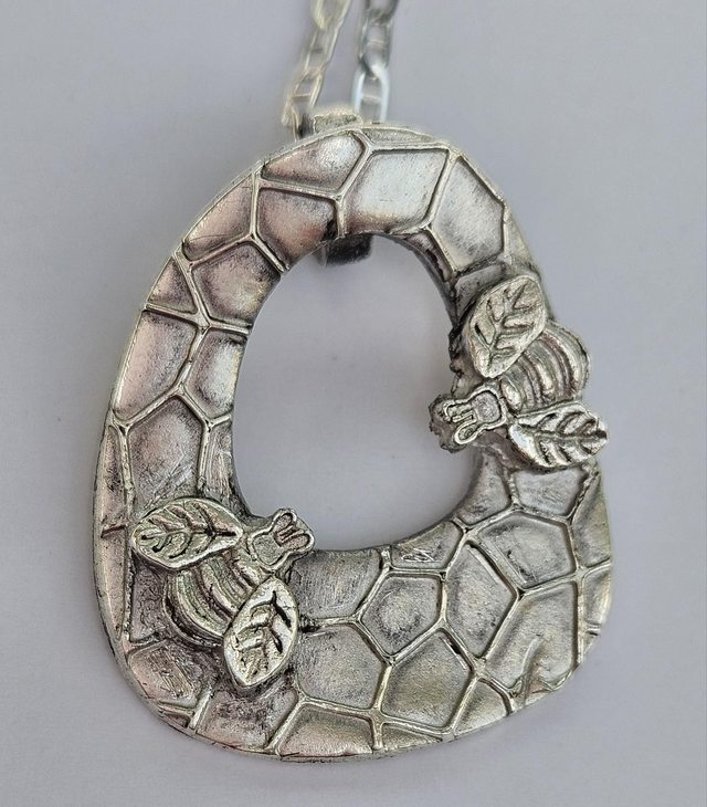 Two bee ring fine silver  pendant 
