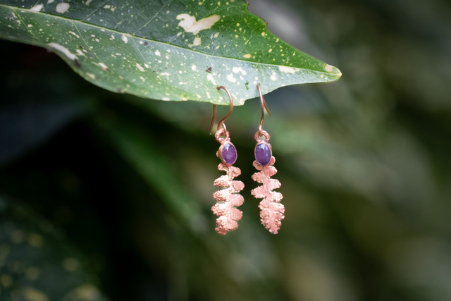 Boucles d&#039;oreille Fougère mini et améthyste