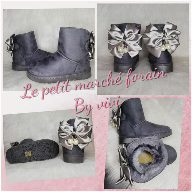 BOOTS FOURREES effet daim avec nœud en satin (30-35)