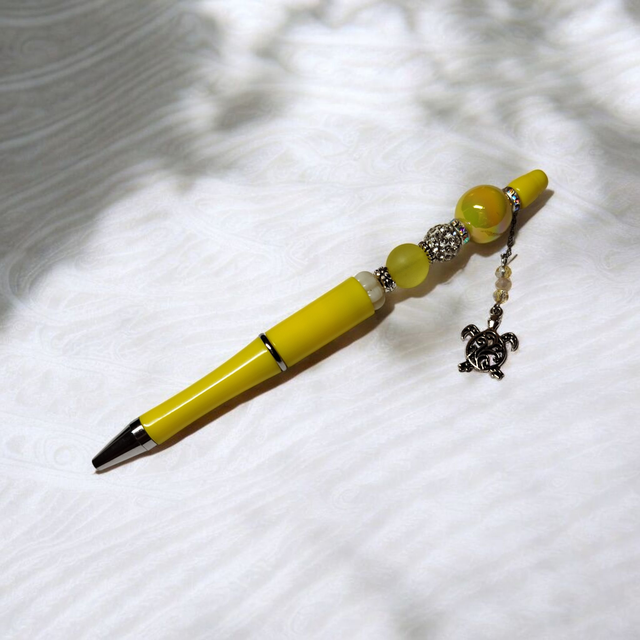 Stylo perles jaune
