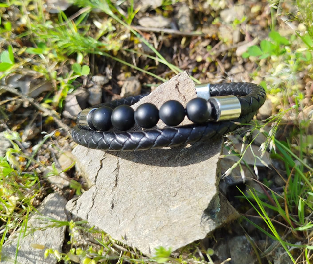 Bracelet homme 0nyx/ cuir 