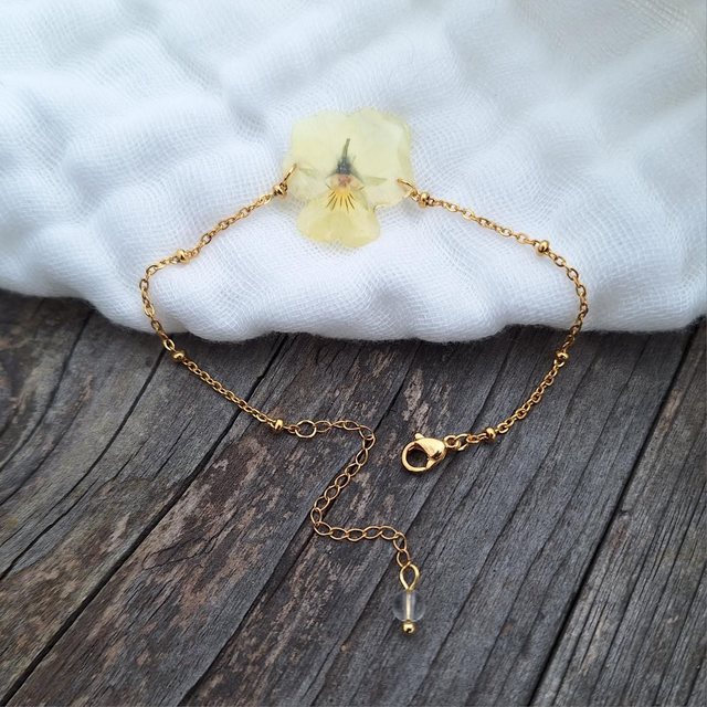 Bracelet petite Pensée • Viola cornuta • doré 