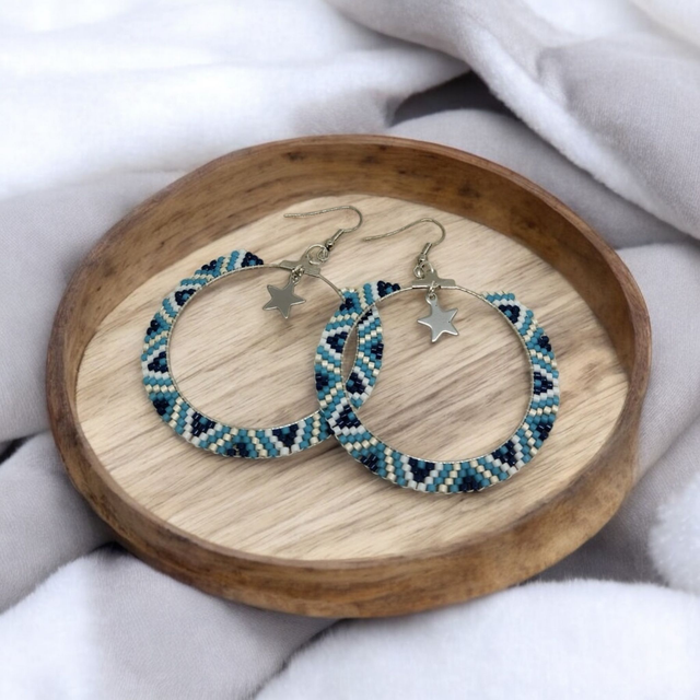 Boucles d&#039;oreilles créoles bleu