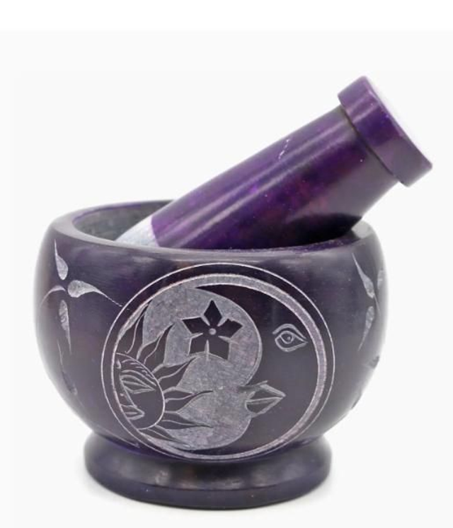 Vuolukivimortti ja survin - Purple Celestial