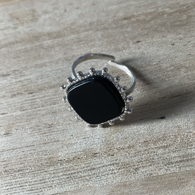 Bague Argenté Pierre noir 