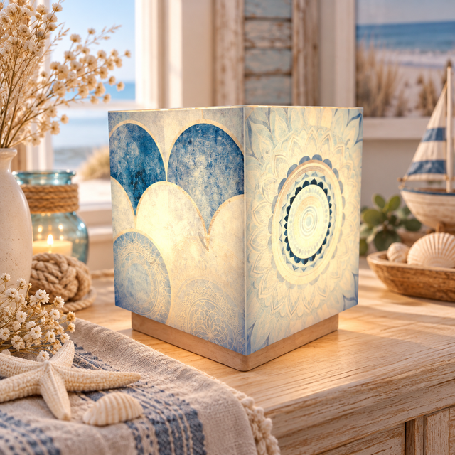 Lampe d'ambiance en cire 12x12cm - "Bleu"