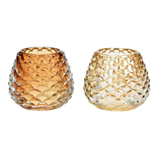 Windlicht Tannenzapfen groß aus Glas, Hell- und DunkelBraun 