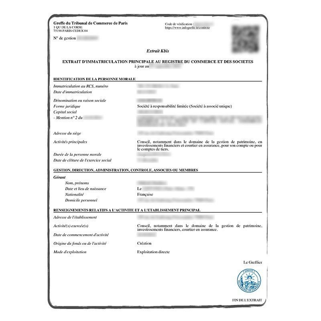 Extrait KBIS Français