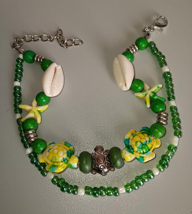 Bracelet de Cheville Perles Turquoise et Coquillage