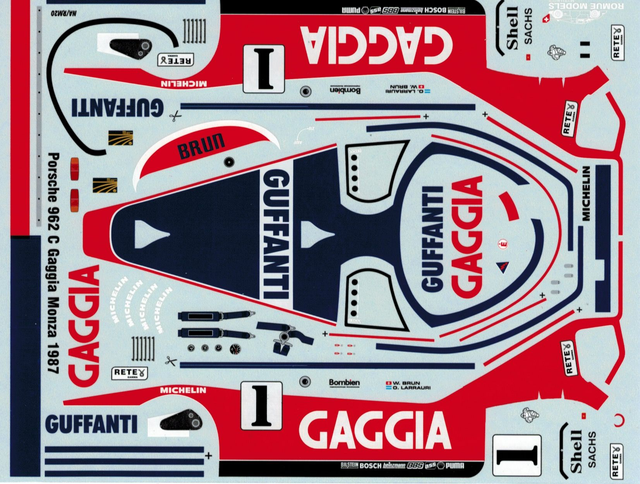 Brun Porsche 962 Gaggia Monza 1987 1:24 Decal