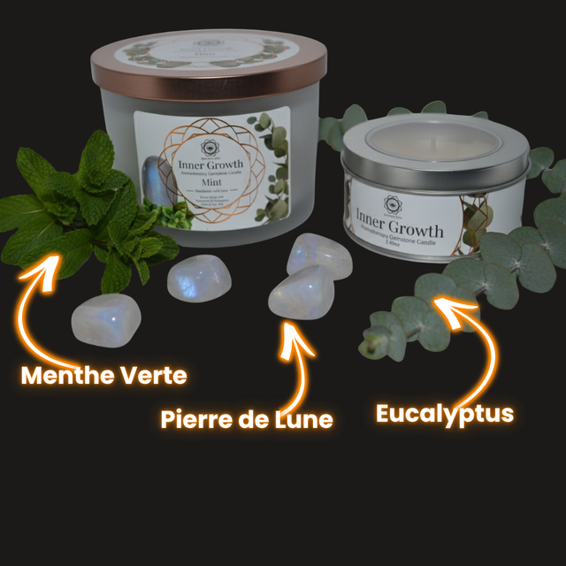 Bougie Green Tree : Croissance Intérieure - Pierre de Lune + Menthe et Eucalyptus