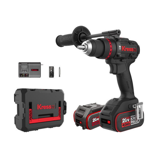 Taladro Percutor 95Nm Brushless 20V  KRESS  (Cargador 6A + 2 Baterías 5.0Ah + Maletín)  KUC33.1