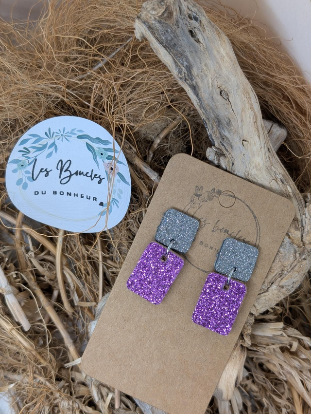 Boucles d'oreilles Anti Gaspi  paillettes violet gris ag031