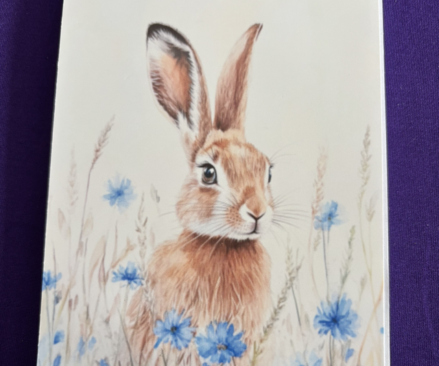 Plain Note Pad Rabbit with blue cornflowers